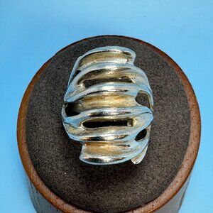 VTG Solid Sterling Silver 925 Multiband Look Wavy Design Dome Ring Size 6.75